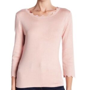 PHILOSOPHY Scalloped Hem Blush Pink Sweater Size Medium